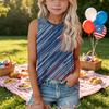 Girls Sleeveless Loose Fit Tank Top Independence Day Cupcake Print Denim Patch Round Neck T Shirt Summer Casual Tee