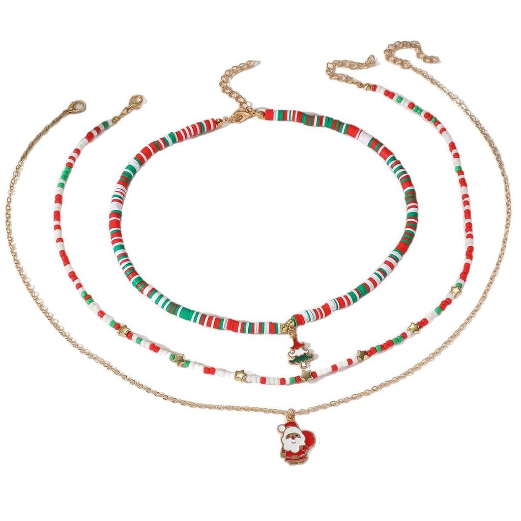European-American Santa Claus Drip Oil Polymer Clay Layered Clavicle Necklace