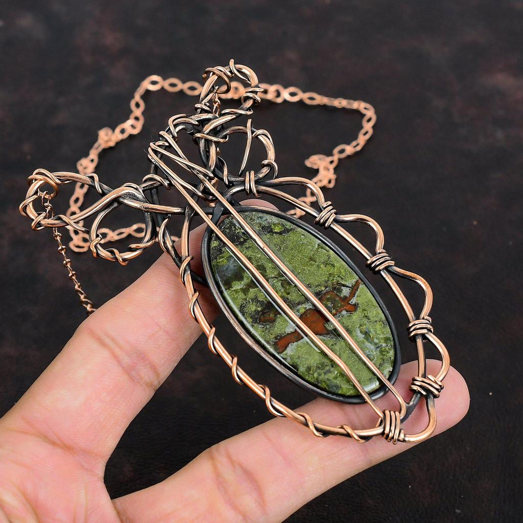 Dragon Bloodstone Necklace Copper Wire Wrapped Gemstone Jewelry Adjustable Copper Necklace Handmade Necklace Wire Wrap Necklace Gift For Her