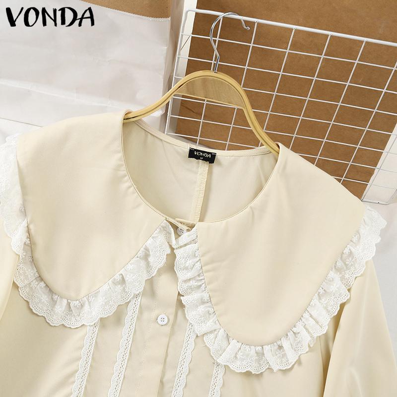 VONDA Rochii Casual de Damă cu Guler Păpușă, Dantelă Patchwork, Mâneci Lungi