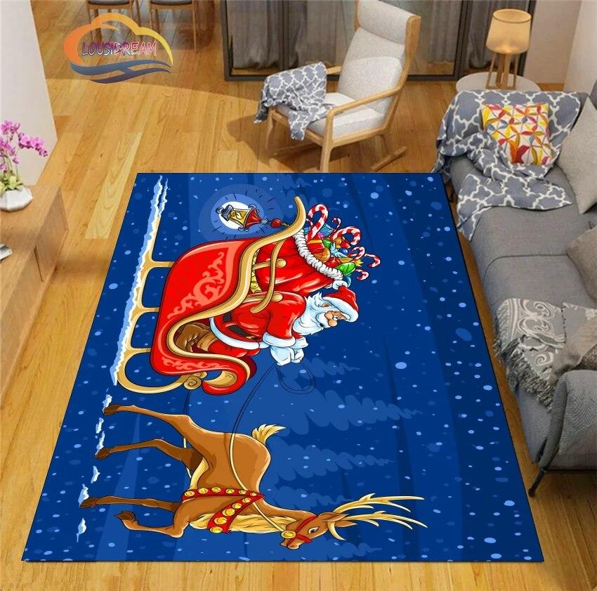 Christmas Rug Santa Playroom and Bedroom Plush Carpet Non-slip Soft Play Mat Bed Area Rug Parlor Decor