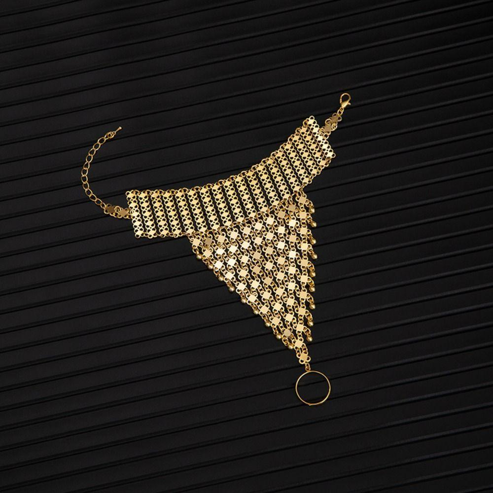 Exotic Ethnic Style Finger Bracelet Thai Hollow Geometric Bracelet Golden Tassels Bracelet  Wedding