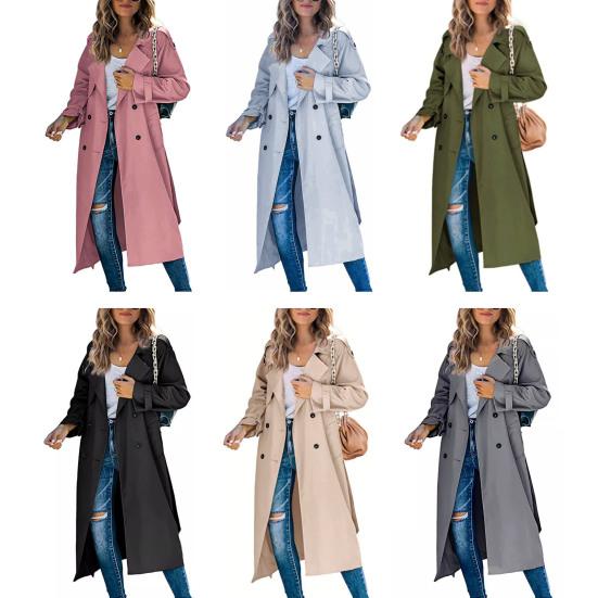 Trenchcoat for kvinner Dobbeltspent klassisk jakkeslag lang overfrakk vindtett høst vår yttertøysjakke for arbeidsreiser