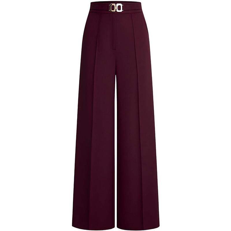 Women's High Waist Wide Leg Pants with Drawstring Waist and Pleats Multi Colors
