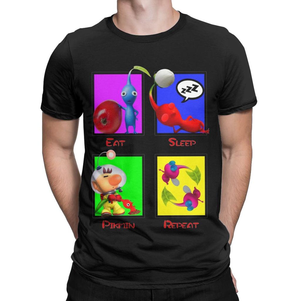 Men's Eat Sleep Pikmin Repeat T Shirt 100% Cotton Clothes Leisure Short Sleeve Round Neck Tees Printing T-Shirt