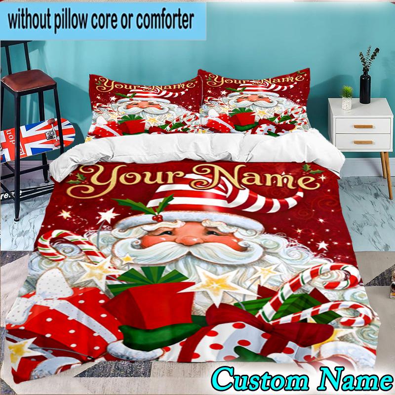 Custom Name 3PCS Santa Snowman Friendship Bedding Set,Including Duvet Cover And 2pcs Pillowcases Perfect for Bedroom,Dormitory,Fan Christmas Gift