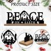 Classical Black Metal Nativity Scene Figurine Sculpture Christmas Tabletop Decoration Iron Sign with Wood Base Ornament