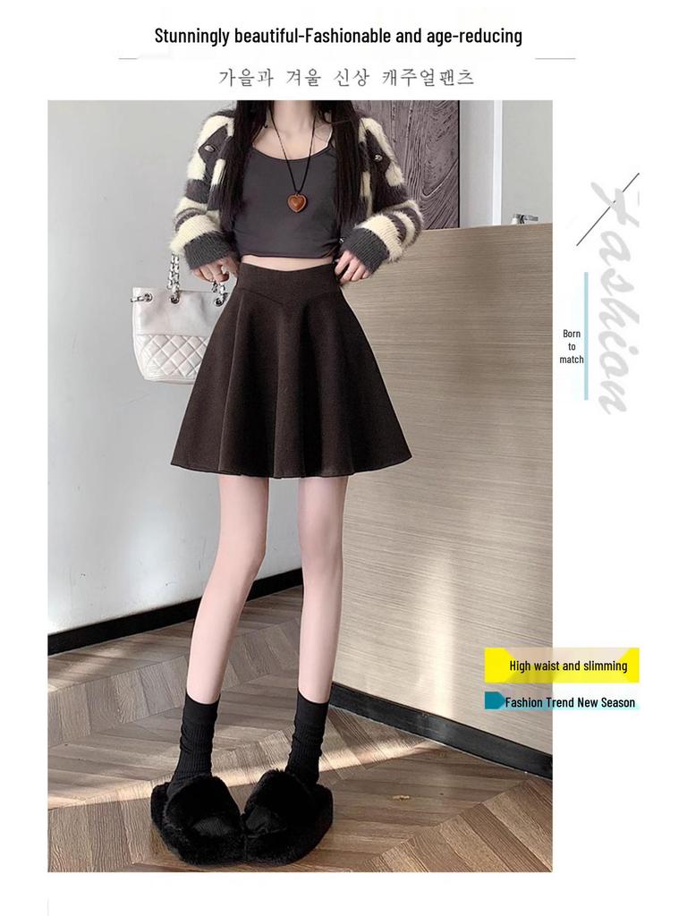 Black High-Waisted Wool Pleated A-Line Short Skirt for Women - Slim-Fit Spring/Autumn 2026 Collection