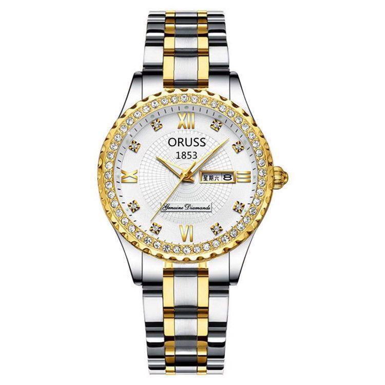 Watch Women'S Fashion Versatile Calendar Luminous Diamond-Encrusted Fine Steel Belt Women'S Watch Student Watch