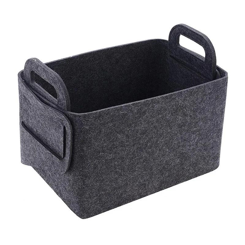 

New 3 Size Foldable Felt Storage Basket Laundry Basket Desktop Sundries Underwear Toy Storage Box Cosmetic Book Stationery Conta S 18x13x11cm темно-сірий колір