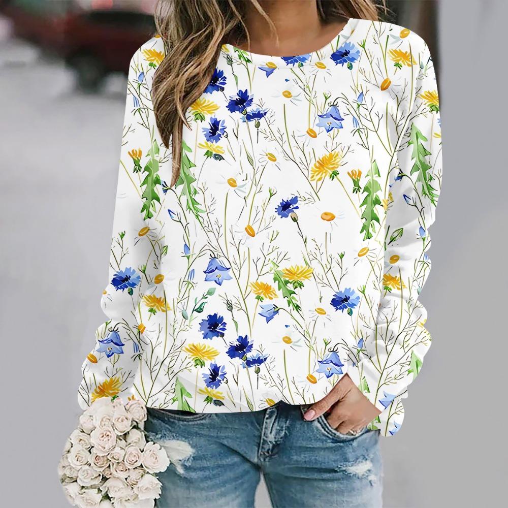 

2025 Большой размер осень и зима новая мода круглый вырез длинный рукав с принтом элегантный повседневный свободный худи S