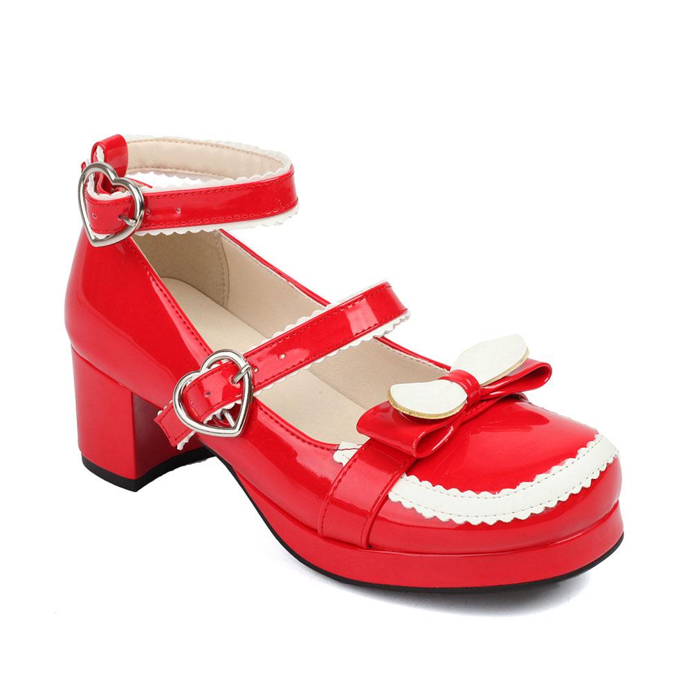 Size 34-48 Lolita Women Mary Jane Shoes Pumps Platform Chunky Heel Gothic Pumps With Bow Cute Uniform Dress Shoes For Women