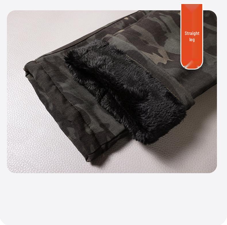 Men's Fleece-Lined Camouflage Pants: Thick Straight-Leg, Versatile, Wear-Resistant, and Loose-Fit Casual Workwear.