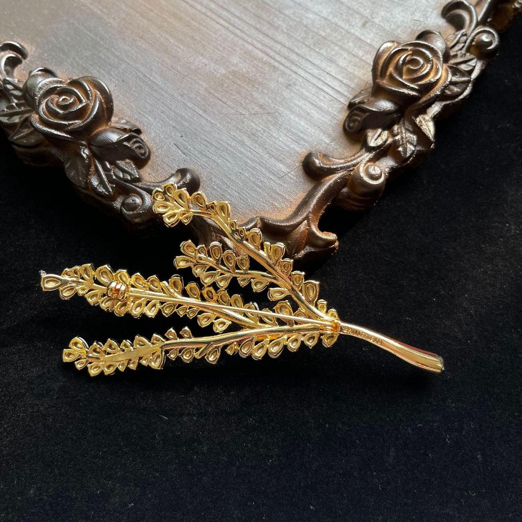 Wytworna emaliowana broszka w kształcie kwiatu z klonu vintage i diamentów - Wykwintny srebrny wzór płonącego drzewa dla kobiet