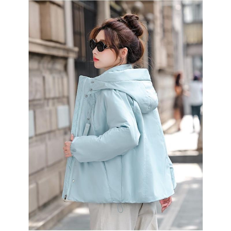 Trendy Women Short Padded Jacket Thickened Cotton Hooded Loose Coat Winter Fashion Outfit