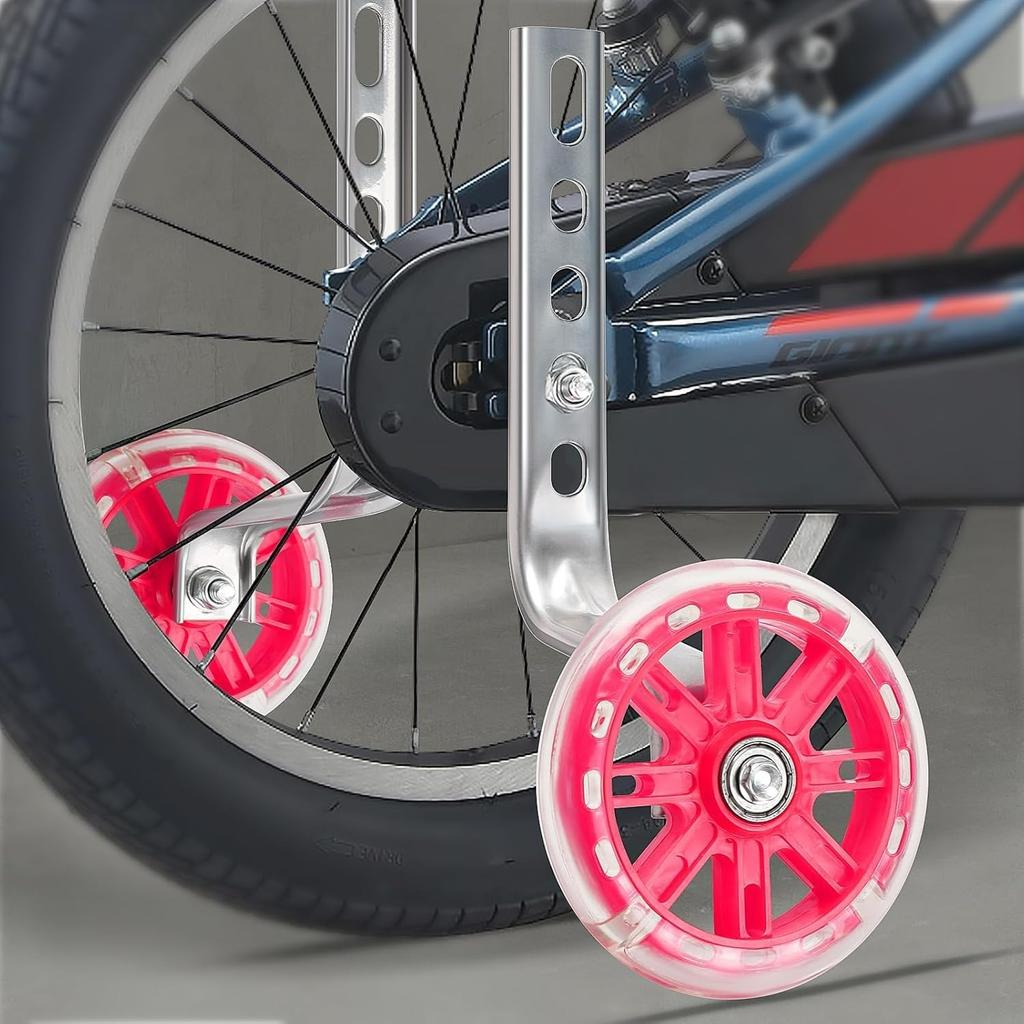 Confezione da 2 Ruote di Allenamento per Bicicletta Silenziose Lampeggianti Stabilizzatori per Bicicletta da Bambino Ruote di Supporto per Biciclette da 12 14 16 18 20 Pollici