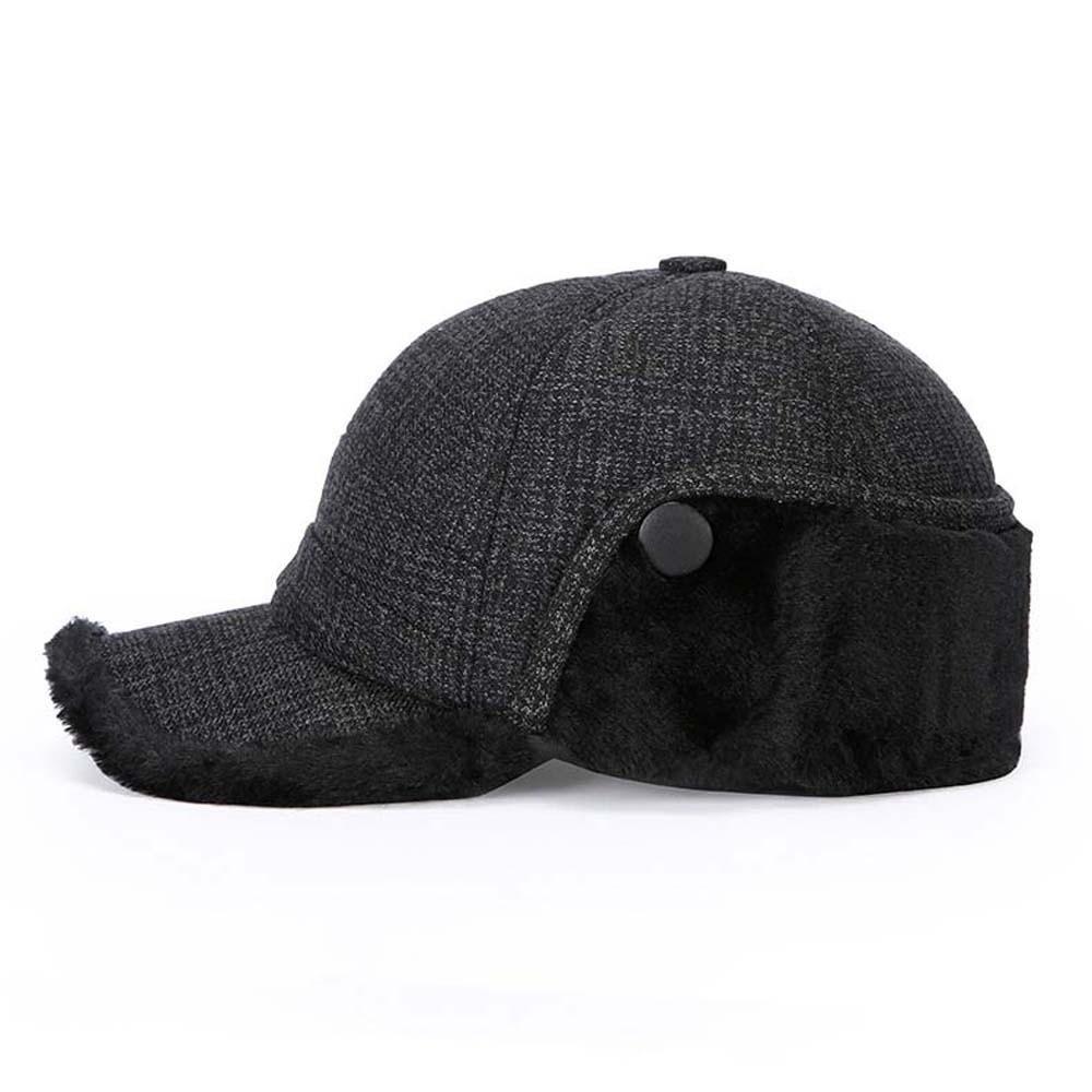 Windproof Cap Warm Winter Trapper Hat Fleece Lined Thick Earflap Baseball Cap Durable Plaid Fleece Cap Middle Aged