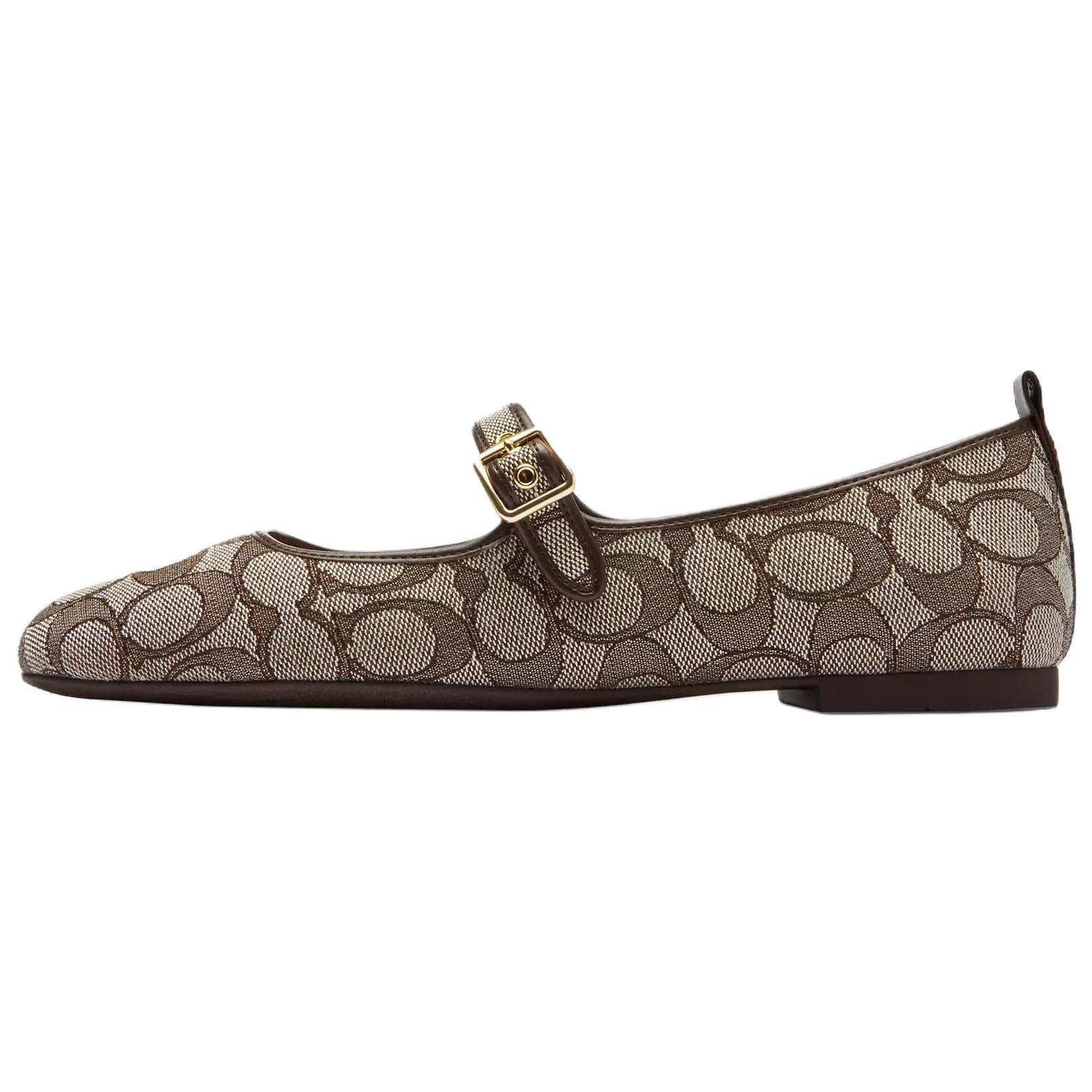 

Coach Туфли Мэри Джейн на плоской подошве с круглым носком, с принтом, с пряжкой, с заклепками в форме буквы С, женская обувь, коричневый CAP82-S8W 36