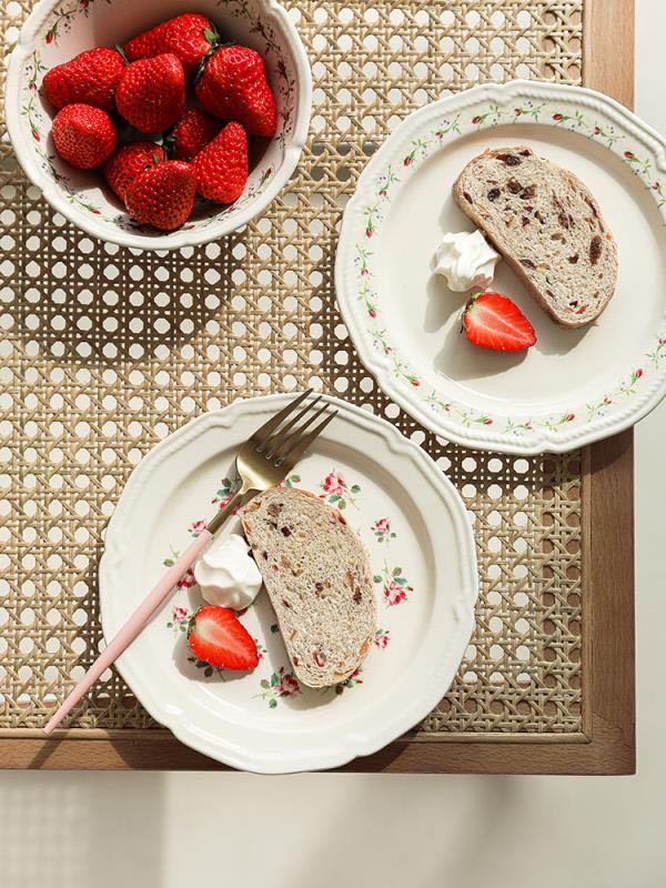 Chinesische Keramikplatte Haushalt 8 Zoll Flache Platte Französisch Vintage Westliches Geschirr Blütchen Porzellan China Tafelgeschirr Backen