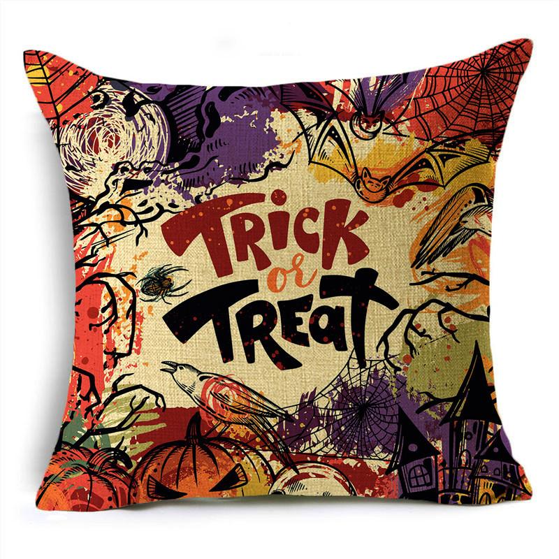 Fashion Happy Halloween Cartoon Patterns Pumpkin Ghost Linen Throw Pillowcase Decorative Cushion Cover For Sofa Livingroom Party