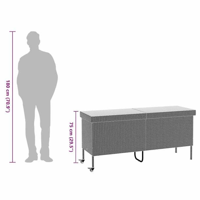 VidaXL Garden Storage Box and Wheels Grey Woven Resin, Outdoor Storage Box, Cushion Storage 4103833