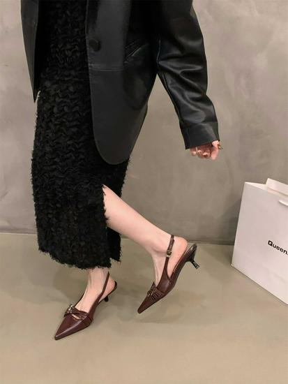Stylish Low-Heeled High Heels for Women - Thin Heel, Pointed Toe, 2026 Spring/Summer, Silver, Black, French Closed-Toe Sandals