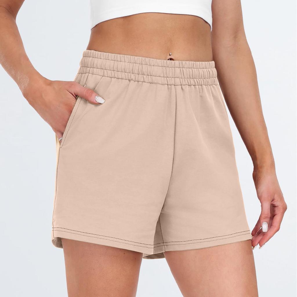 Damen-Shorts, lässig, für den Sommer, bequem, elastisch, hohe Taille, Laufshorts mit Taschen