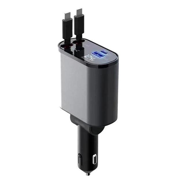 Retractable Car Charger 4-in-1 Fast Car Phone Charger 2 USB Ports Charger Adapter For Android Phones Auto Accessories Interior