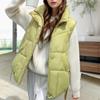 GMXIA Women's Vintage Casual Solid Color Print Autumn Winter Sleeveless Stand Up Jackets & Coats