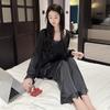 Women's Ice Silk Pajama Set with Lace - Spring & Autumn, Long Sleeve Top & Pants, Versatile for Home or Out