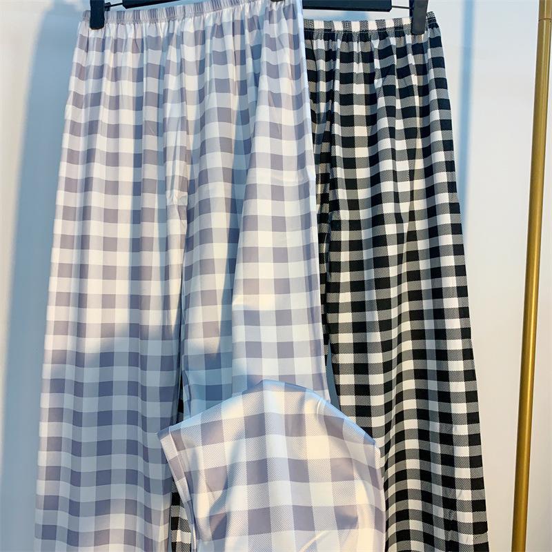 Karierte Pyjamahose im koreanischen Stil für Damen – lockere, lässige, luftige Hose für drinnen und draußen