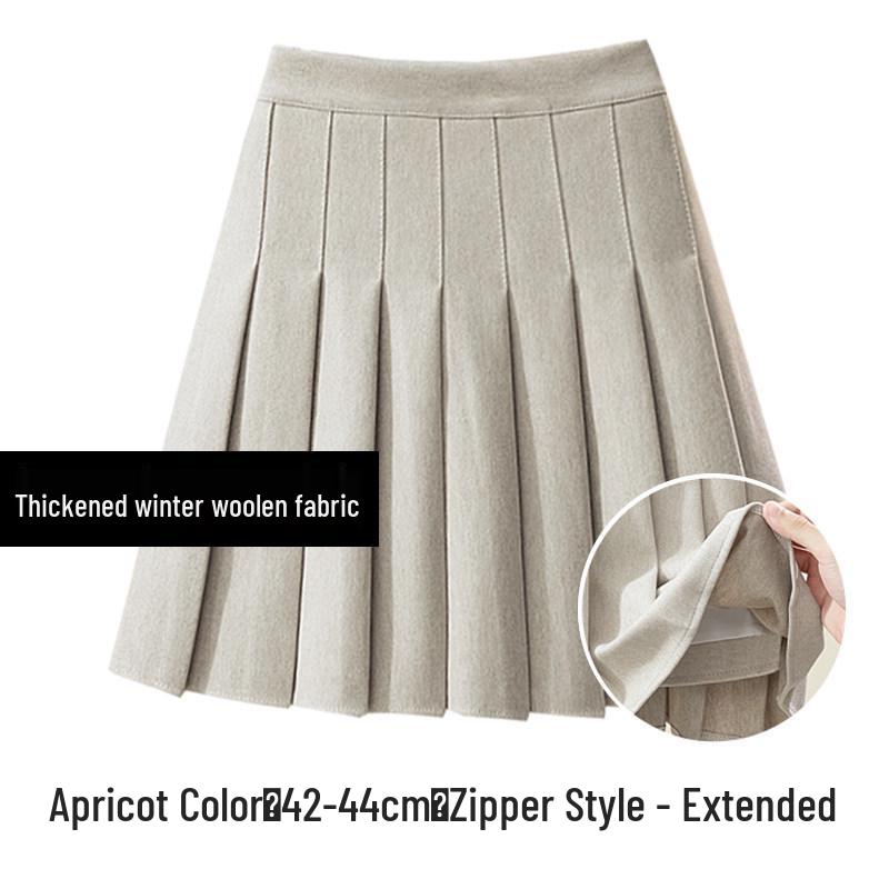 Women's High-Waisted Woolen Pleated A-Line Skirt - Slimming Autumn/Winter Academy Style