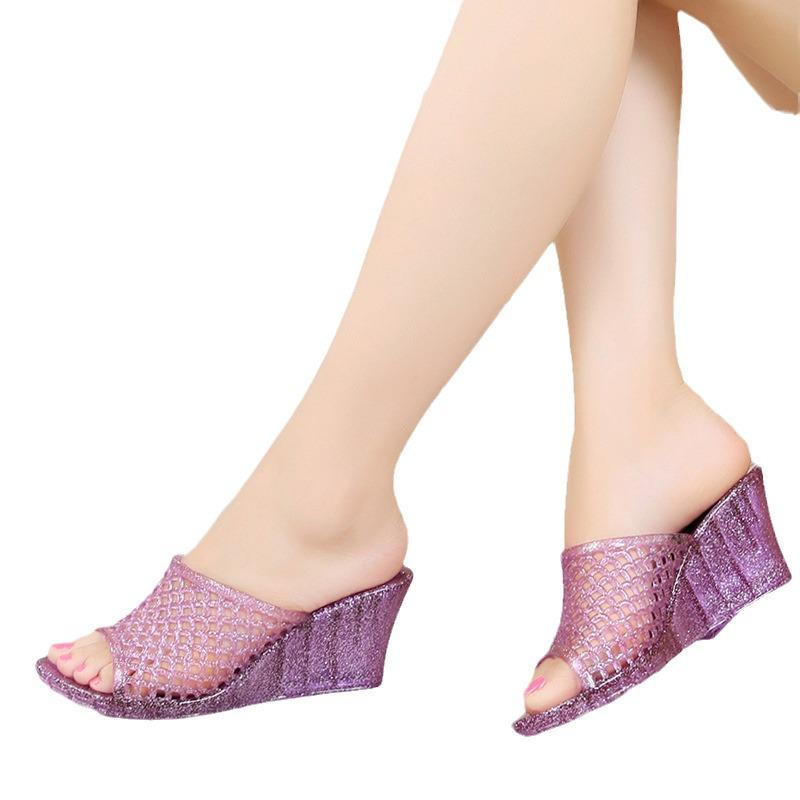 Women's High-Heeled Crystal Slippers: One-Strap, Non-Slip, Thick-Soled, Perfect for Spring & Summer Beach Days