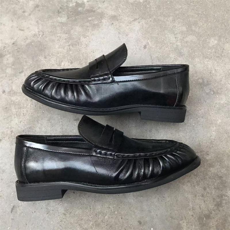 Französische Retro-Flats aus reinem, handgefertigtem Kalbsleder, Le Fu Damen-Gummisohle, einstufig bequem und lässig singl