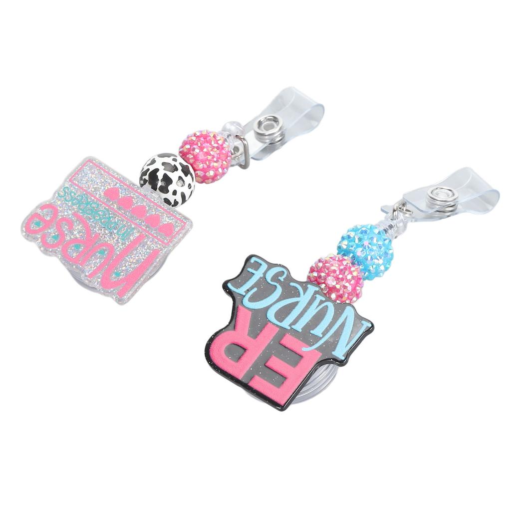 Nurse Badge Reel Holder Retractable Hand Painting Beaded Nursing Student Badge Reel Clip for Nursing