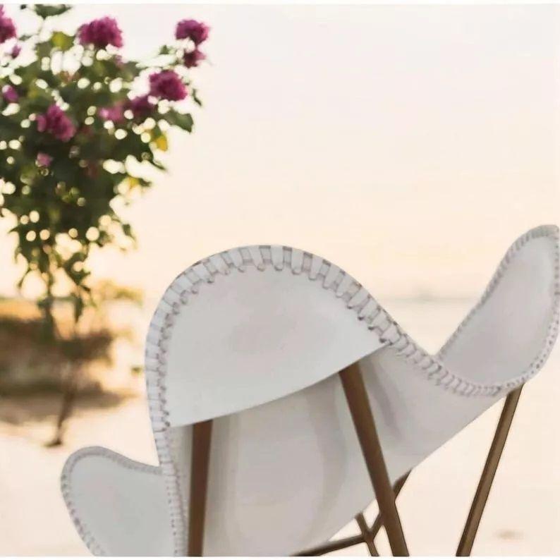 Leather Butterfly Chair Foldable Iron Frame Lounge Accent Relax Armchair