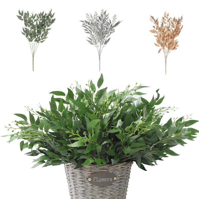 Elegant Gold Silver Green 55cm Fake Willow Leaf Eucalyptus For Home Decoration