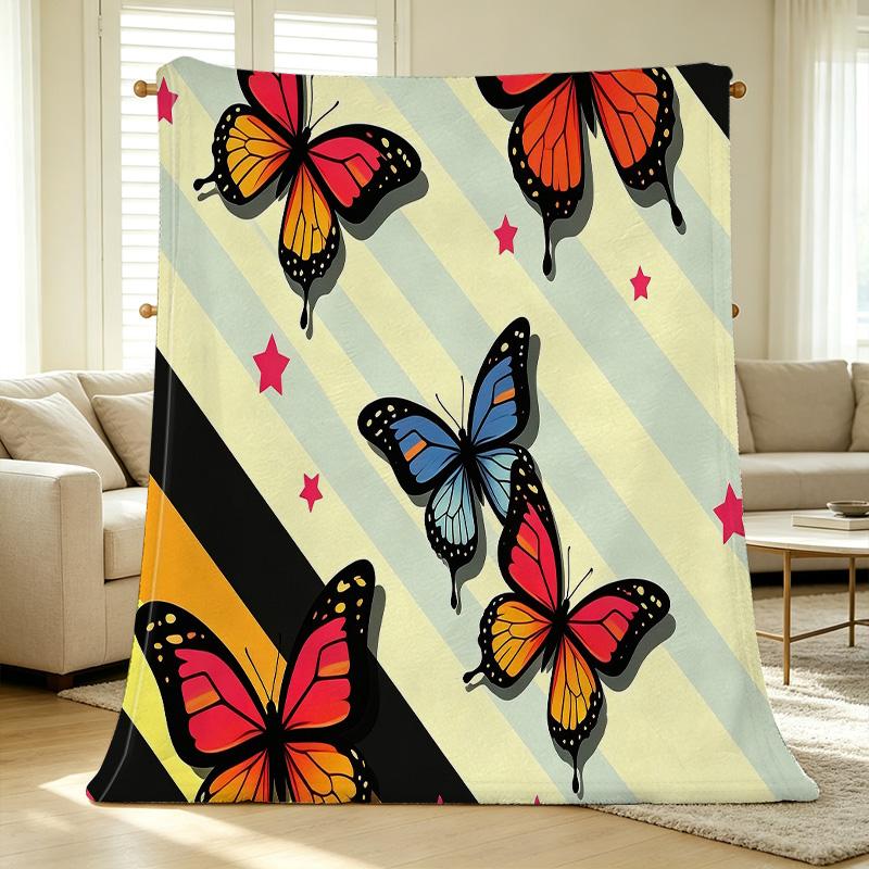 Butterfly Series Print Flannel Fleece Blanket Soft, Warm, Skin-Friendly Cozy Blanket for Home, Sofa, Halloween & Christmas