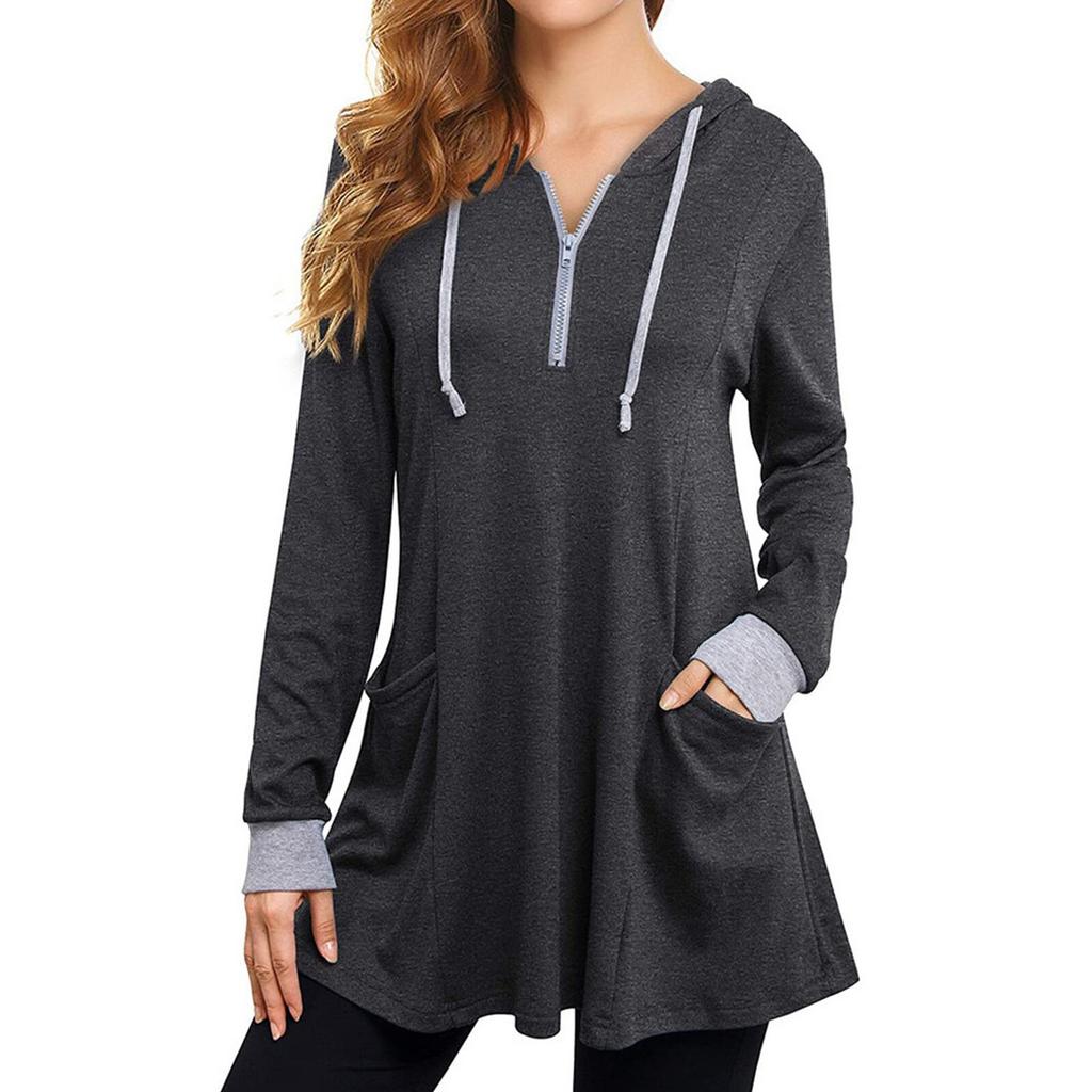 Elegantes Sweatshirt Herbst Damen Lässig Langarm Kapuzenpullover mit Reißverschluss Tasche Sweatshirt Pullover Kapuzenpullover