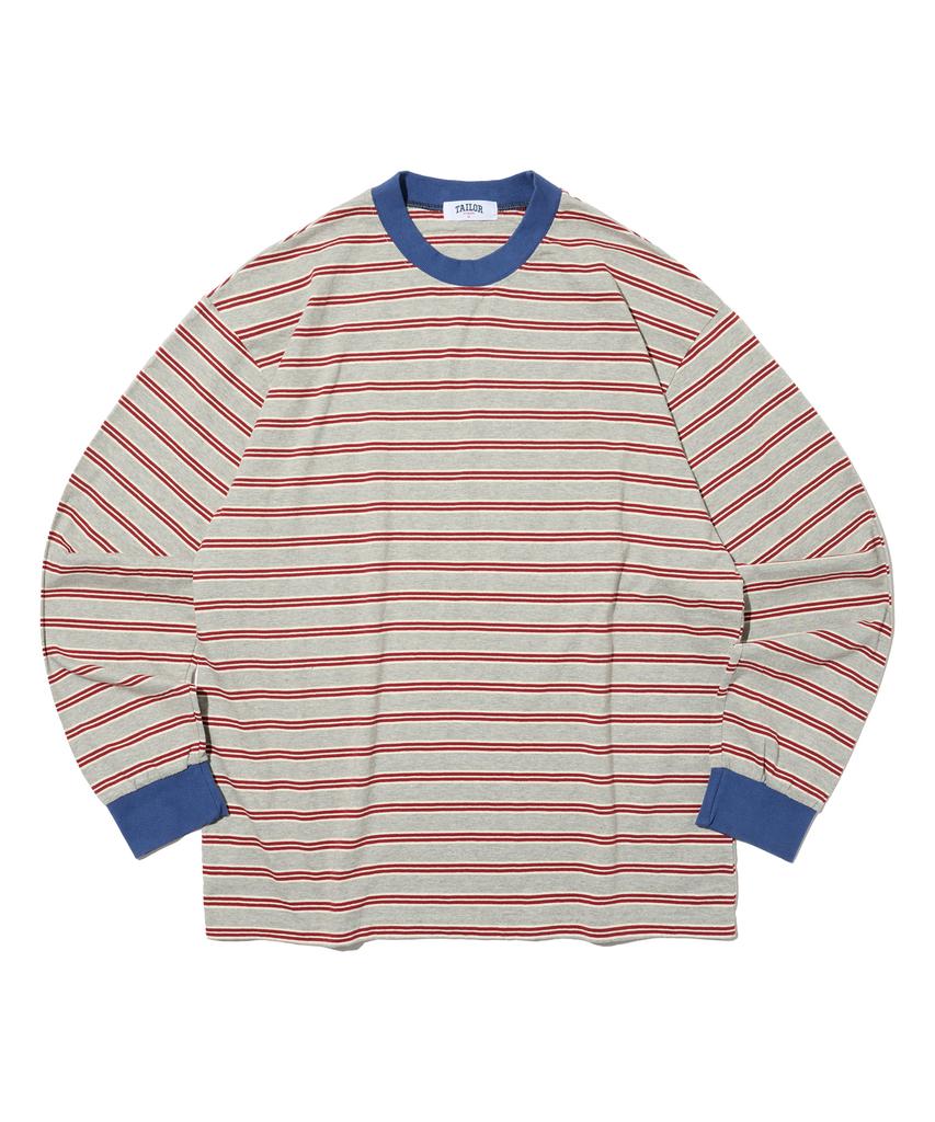 TAILOR STUDIO Striped Marine Cotton Long Sleeve (Grey/Red)