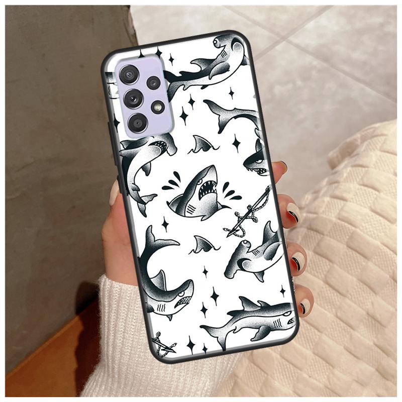 Cartoon Sharks Case For Samsung Galaxy A14 A34 A54 A12 A22 A32 A42 A52 A13 A23 A33 A53 A50 A51 A71 Cover