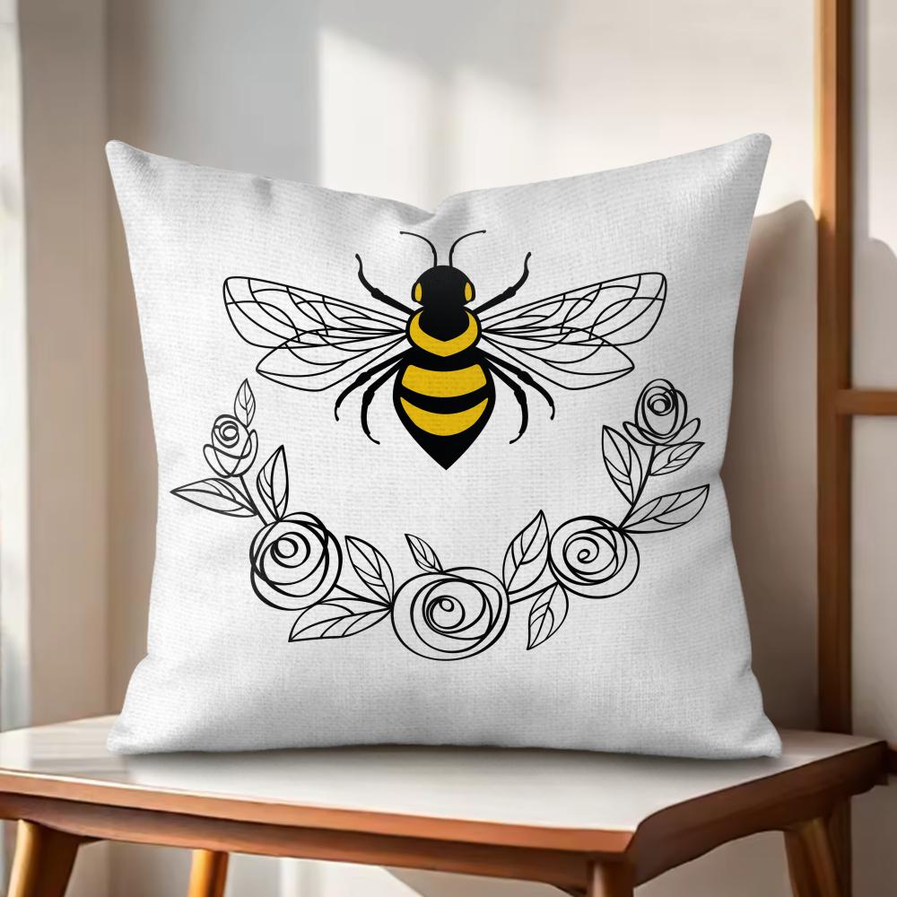 Bee Art Botanical Cushion Cover Natural Linen Organic Fabric DoubleSided Printing Couch Pillow Covers Home Decor