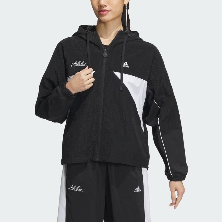 adidas Women's Woven Windbreaker Hooded Jacket Black IP0753