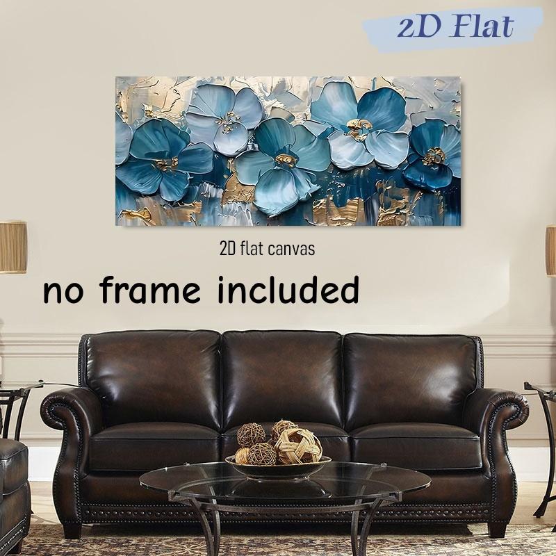

1 modern minimalist blue flower frameless canvas painting abstract three-dimensional thick texture oil painting living room entr (as the picture,50x100cm No Frame)