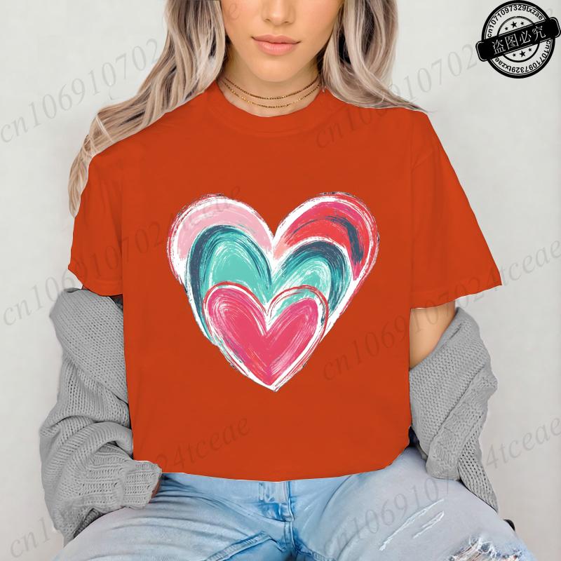 Colorful Heart Printed Womens TShirts Cute Heart TShirts Long Sleeve Womens Tshirts Valentine Day Tee Clothing Long Sleeve