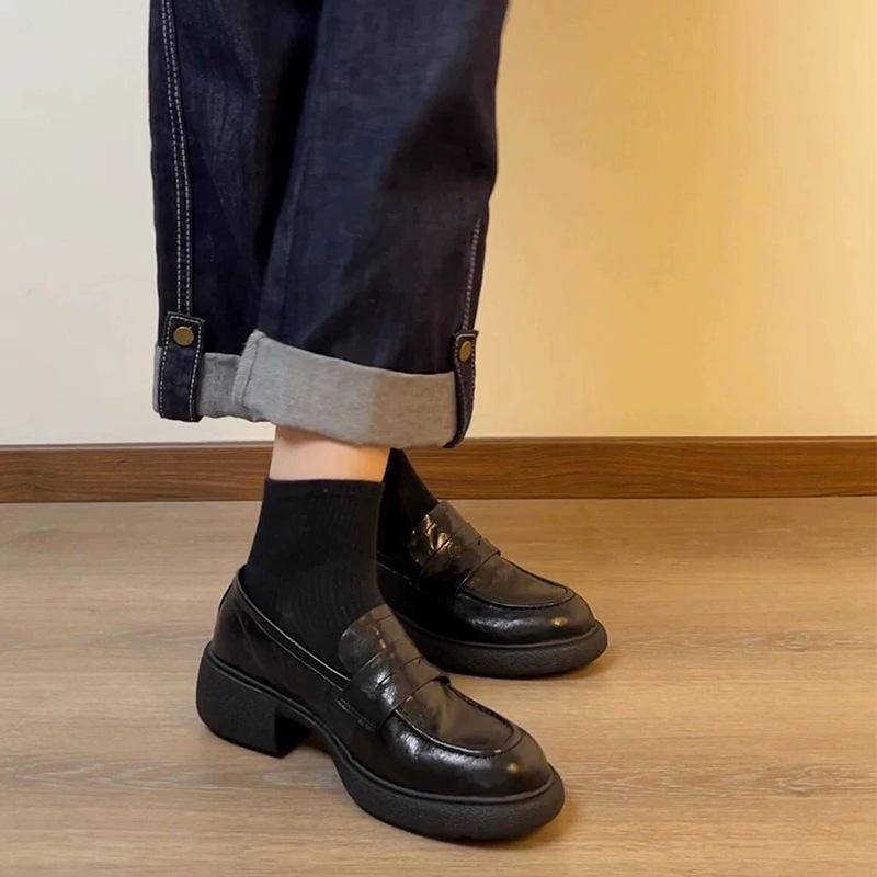 Sheepskin Version~ British Style Platform Loafers Women's One-pedal Lazy Shoes Versatile Single Shoes College Style Jk Uniform Shoes