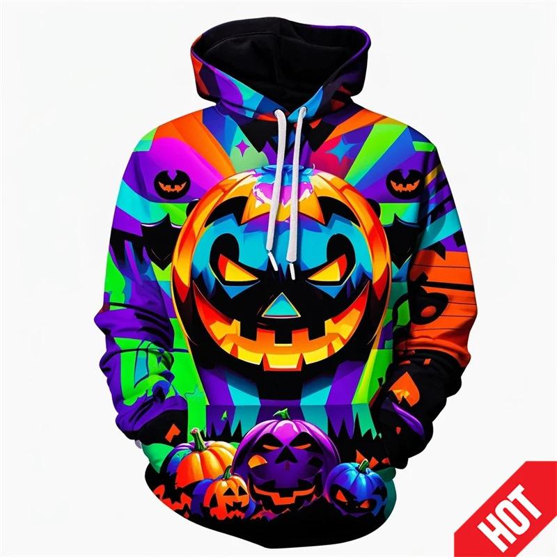 Autumn 3D Fun Pumpkin Pattern Printed Hoodies Fashionable Casual Sports Long Sleeved Men's Hooded Sweatshirts