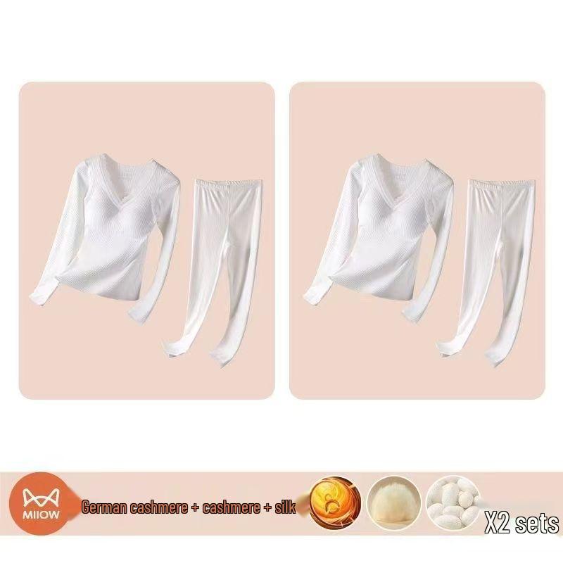 Women's Cashmere Silk Warm Set with Built-In Bra, Plus Velvet, Autumn/Winter 2025 Style, Base Layer Top Innerwear