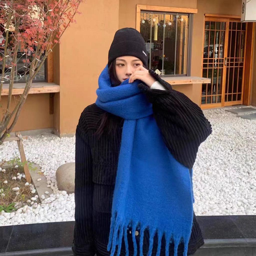 Solid Color Warm Scarf Girls Winter Thickened Plush Long Shawl Solid Color Scarf