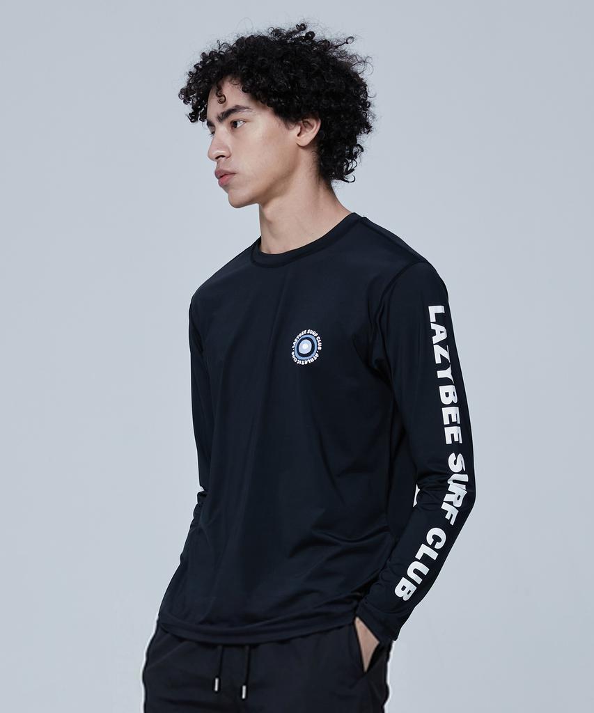 Leijibi Dry Cooling Lettering Loose Fit Men'S Long Sleeve Body Cover Rash Guard Black
